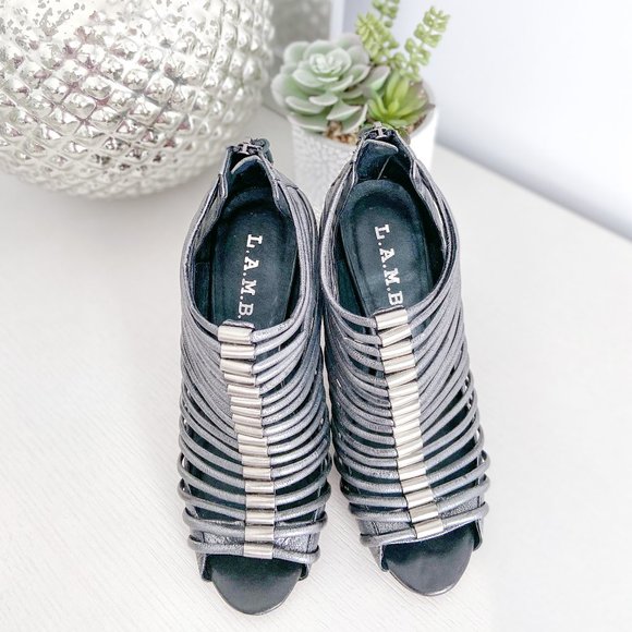 L.A.M.B. Gunmetal Strappy Cage Sandals - Size US 7 - Picture 2 of 5